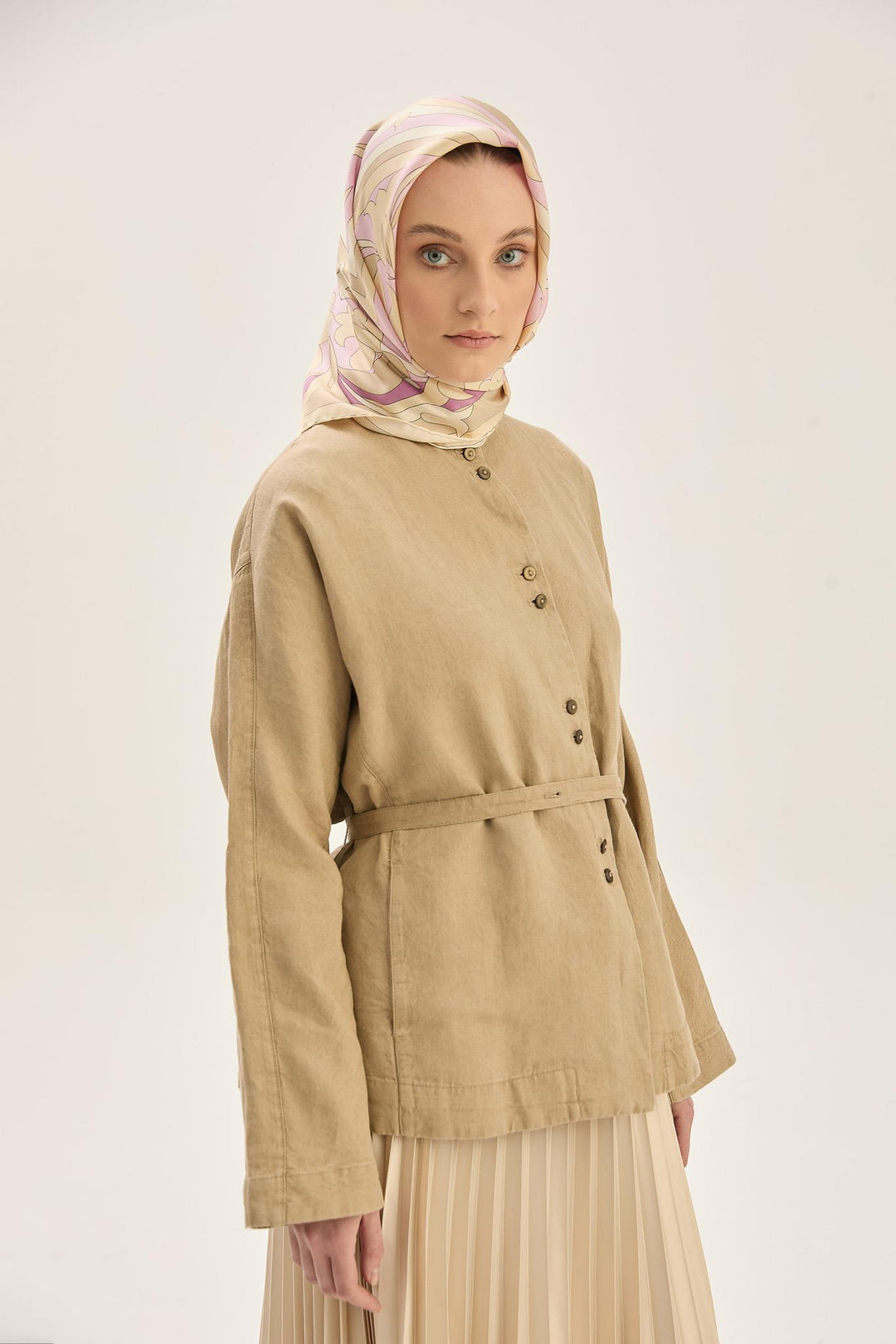 Maisa SARA TİVİL İPEK EŞARP 90*90 CM - BEJ