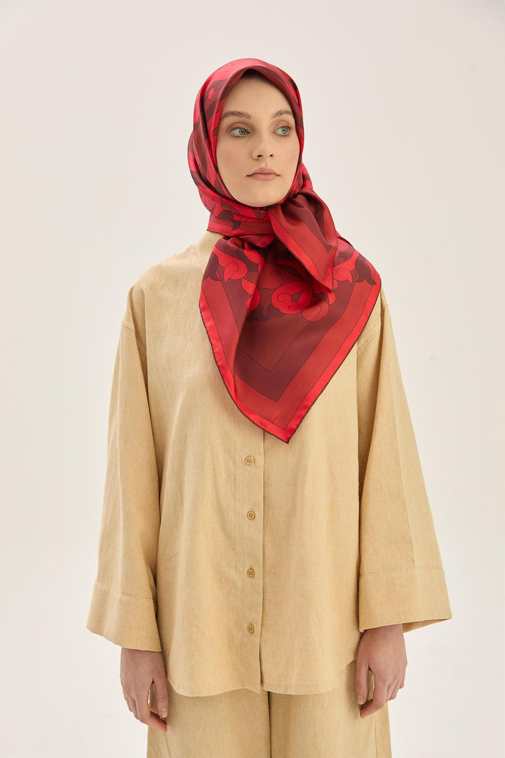 Maisa SARA TİVİL İPEK EŞARP 90*90 CM - KIRMIZI