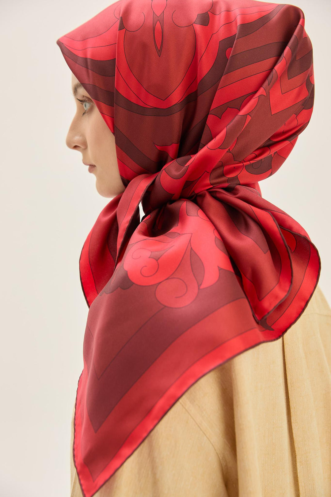 Maisa SARA TİVİL İPEK EŞARP 90*90 CM - KIRMIZI