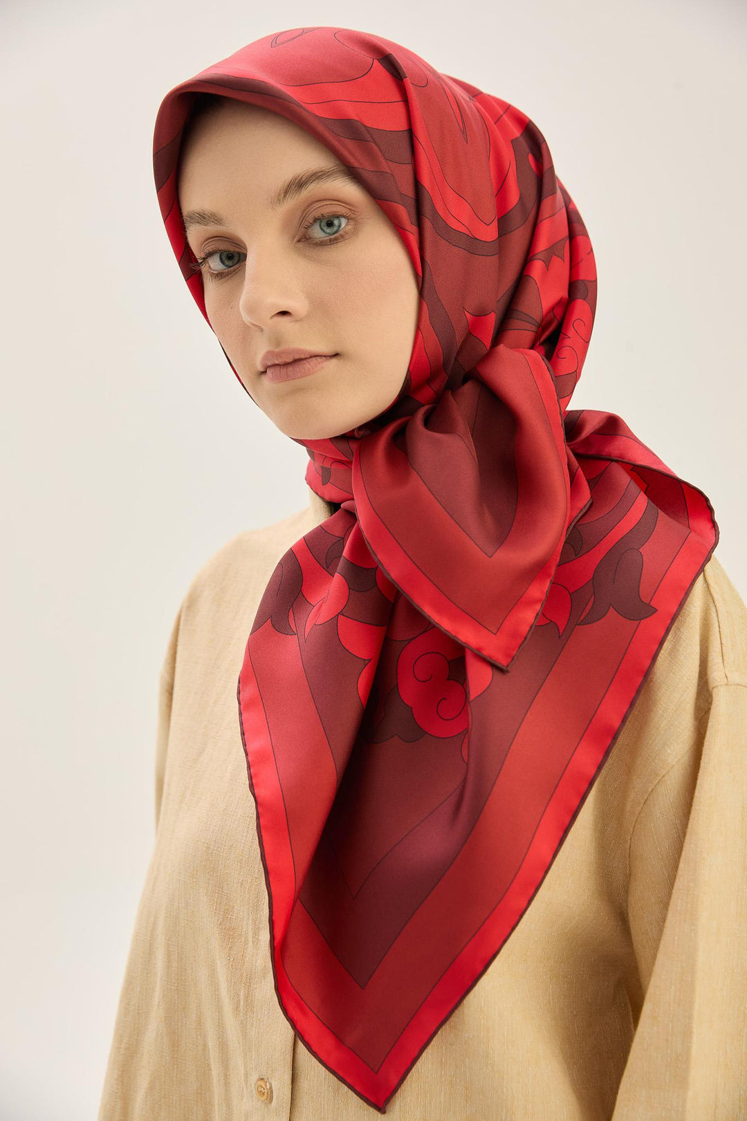 Maisa SARA TİVİL İPEK EŞARP 90*90 CM - KIRMIZI