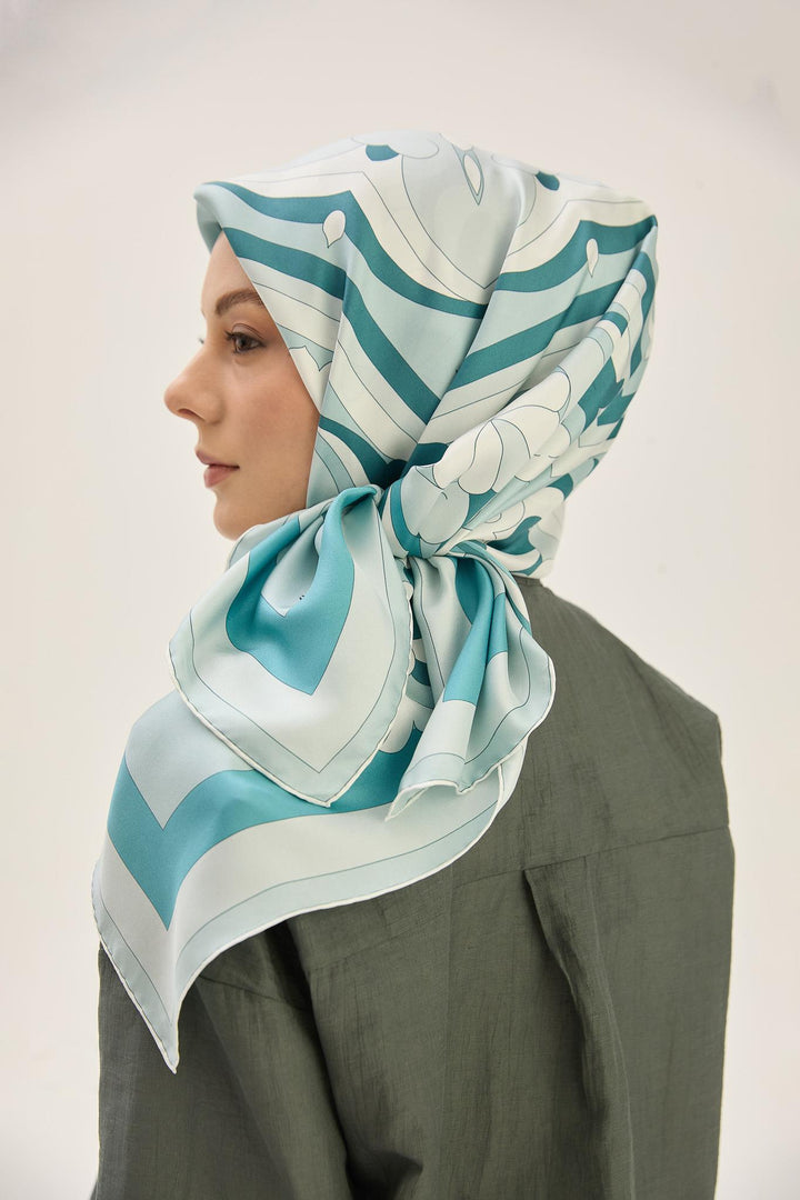 Maisa SARA TİVİL İPEK EŞARP 90*90 CM - PETROL MAVİ