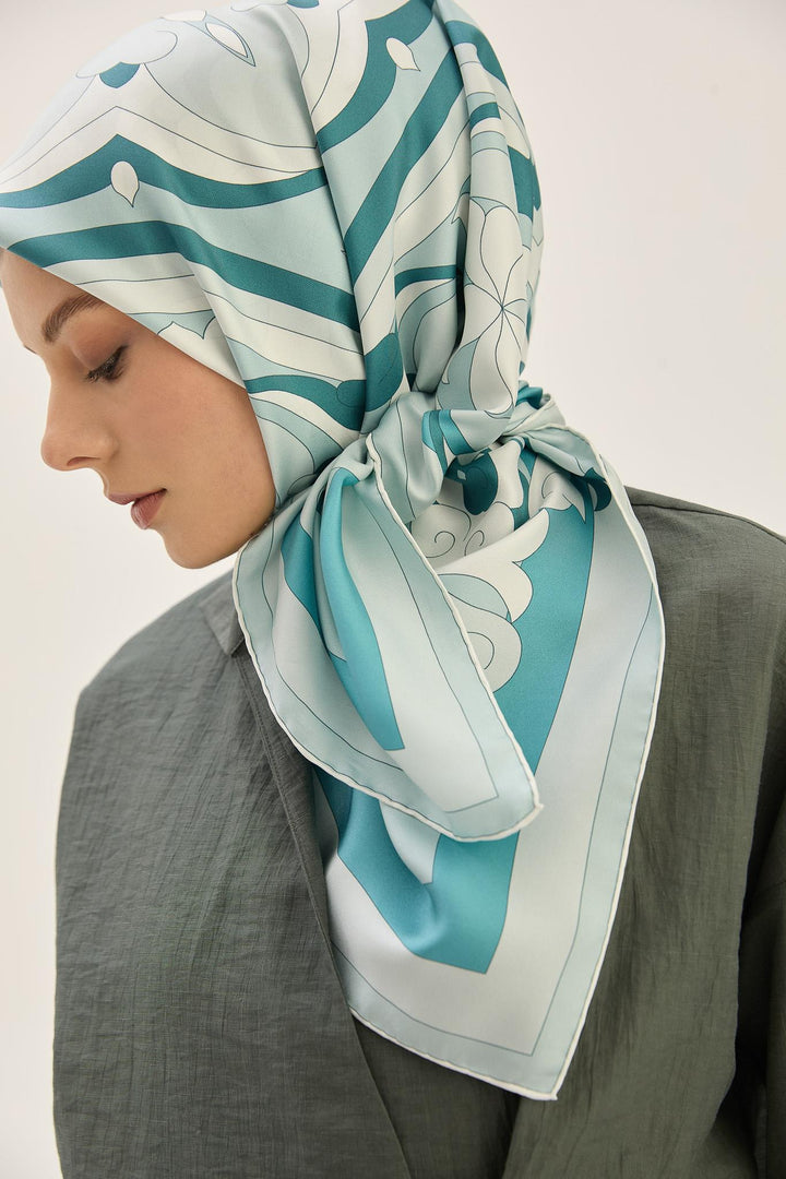 Maisa SARA TİVİL İPEK EŞARP 90*90 CM - PETROL MAVİ