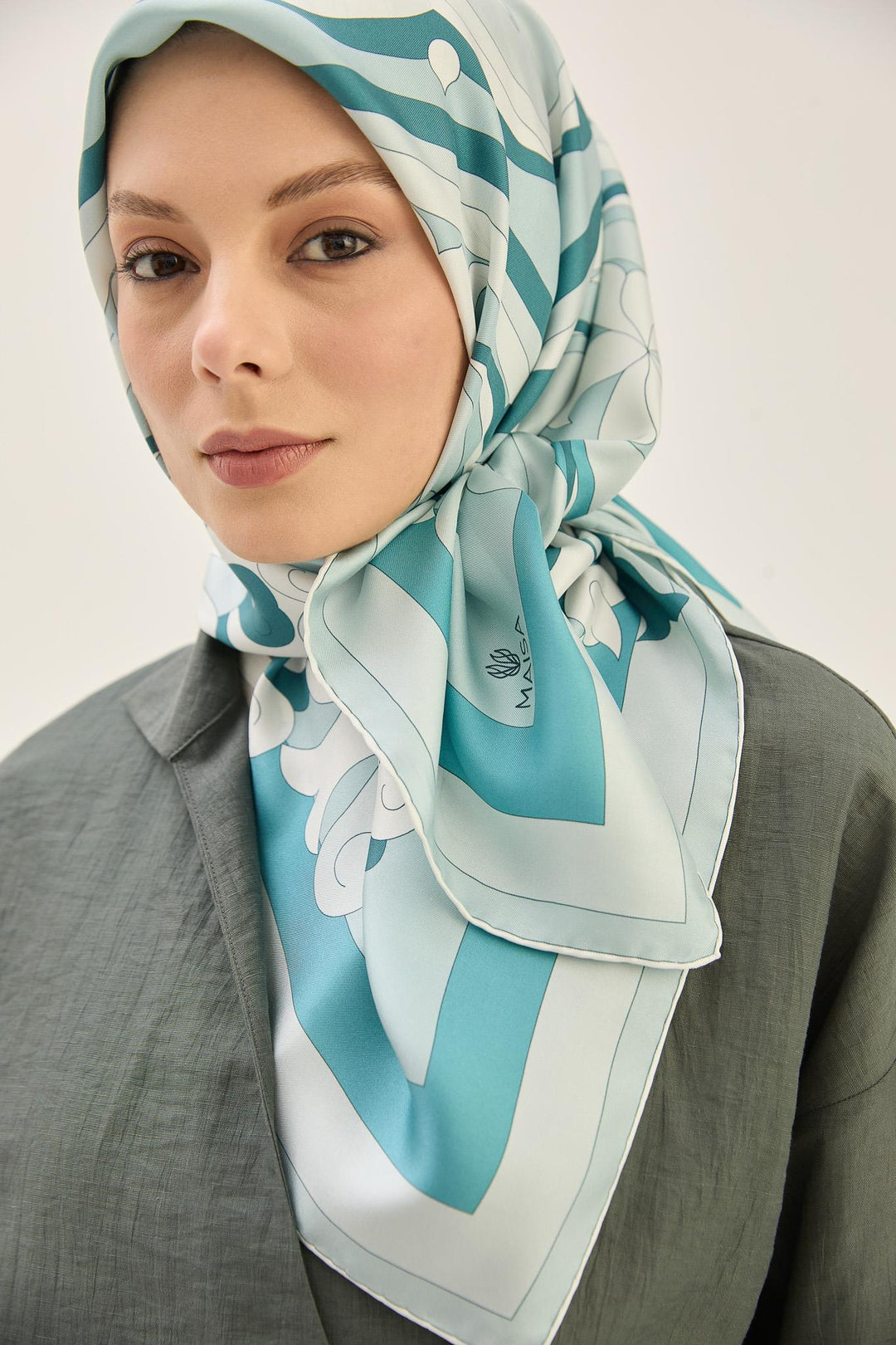 Maisa SARA TİVİL İPEK EŞARP 90*90 CM - PETROL MAVİ