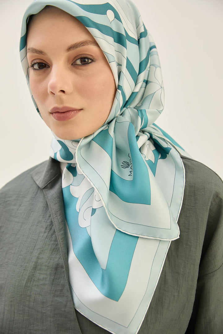Maisa SARA TİVİL İPEK EŞARP 90*90 CM - PETROL MAVİ