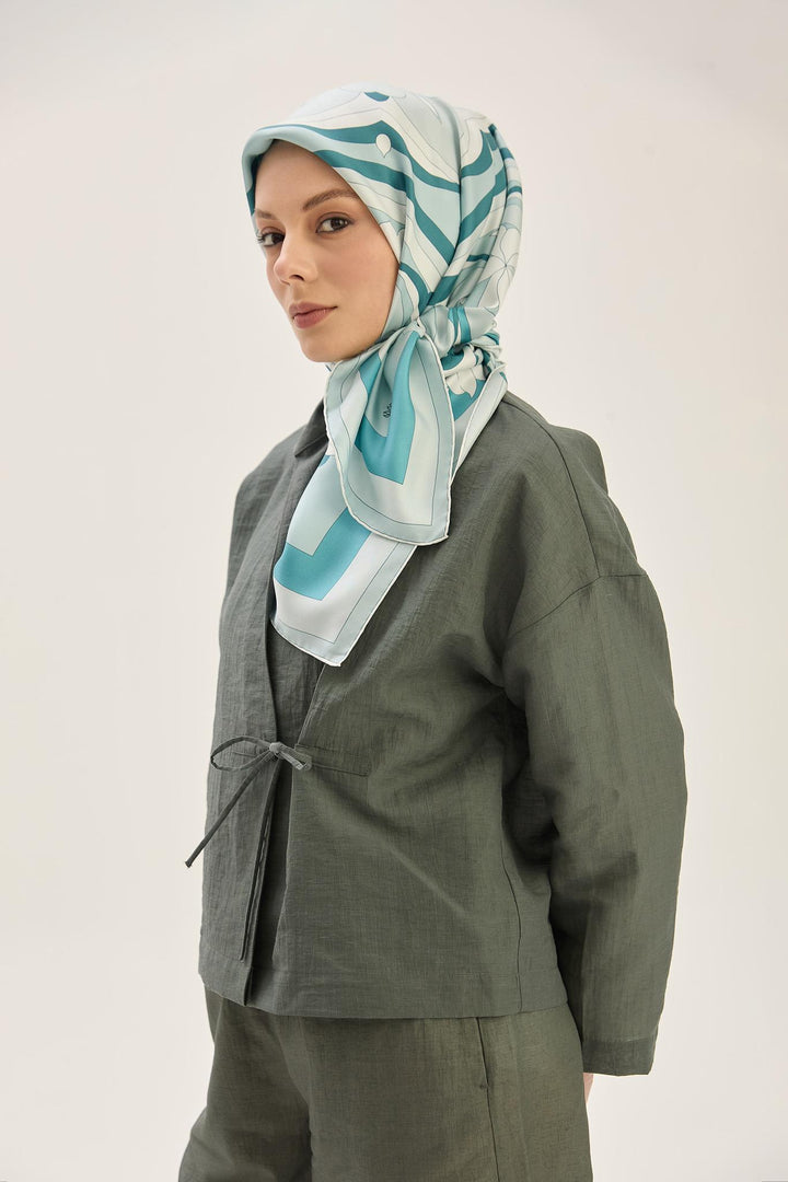 Maisa SARA TİVİL İPEK EŞARP 90*90 CM - PETROL MAVİ