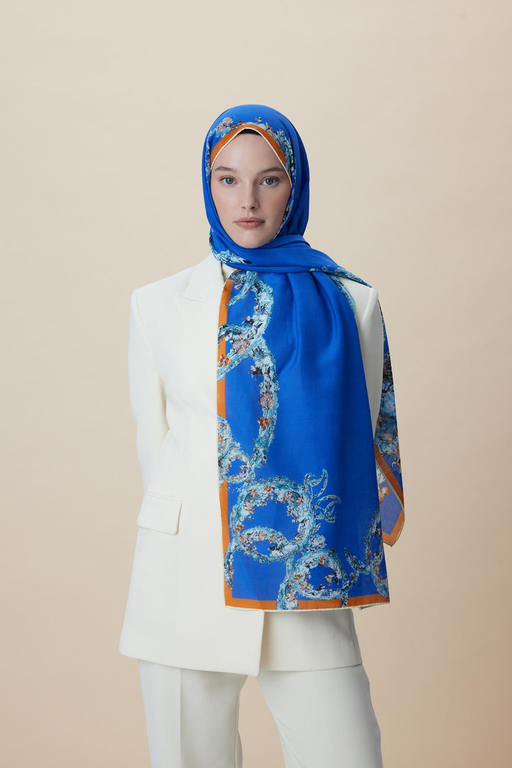 ŞEBNEM FLOŞ VİSKON ŞAL 70*190 CM - MAVİ - Görsel 2