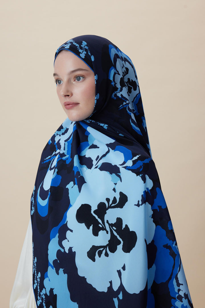 Maisa SEDA KREP İPEK ŞAL 70*190 CM - KOYU MAVİ