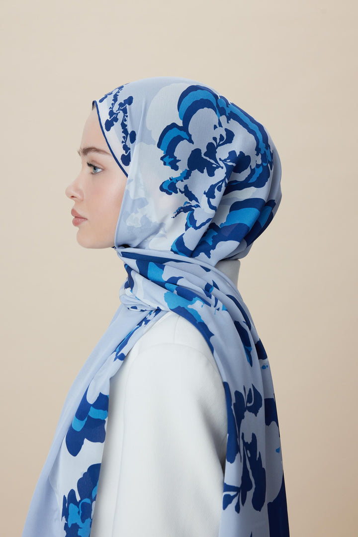 Maisa SEDA KREP İPEK ŞAL 70*190 CM - MAVİ