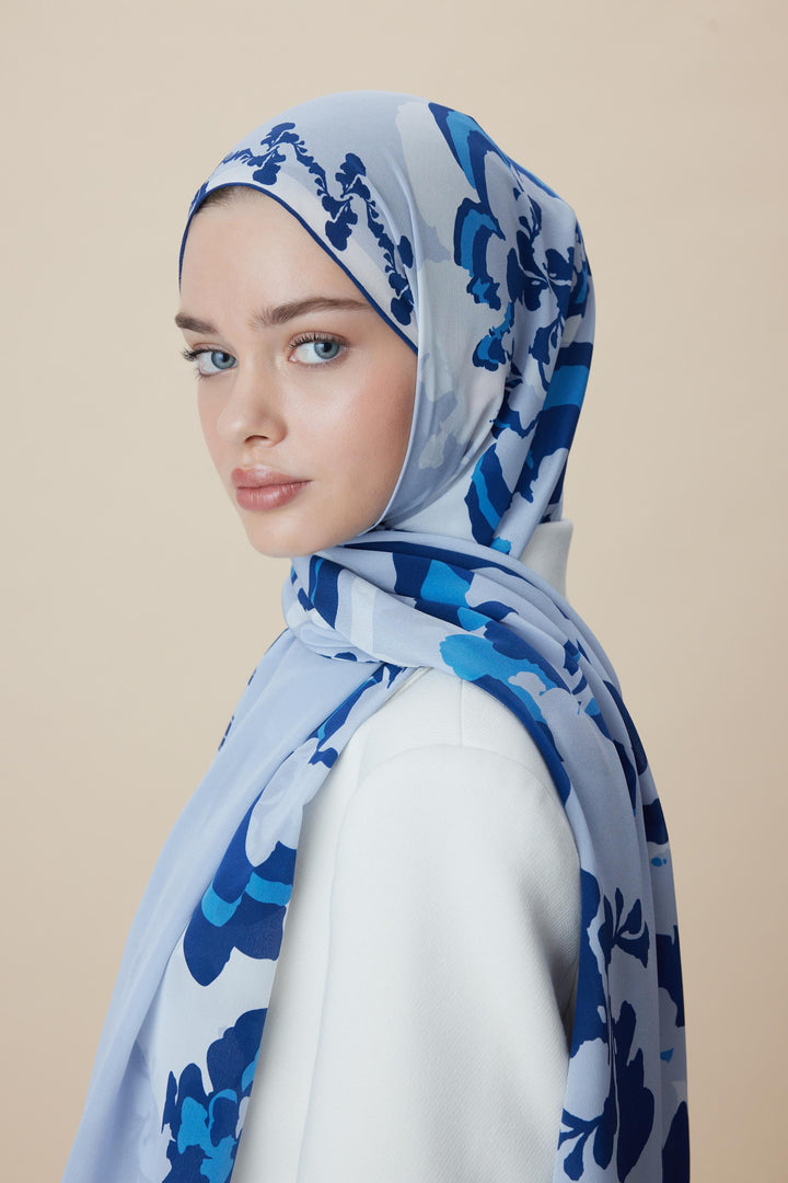 Maisa SEDA KREP İPEK ŞAL 70*190 CM - MAVİ
