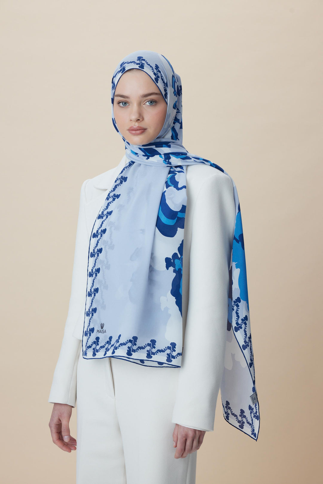 Maisa SEDA KREP İPEK ŞAL 70*190 CM - MAVİ