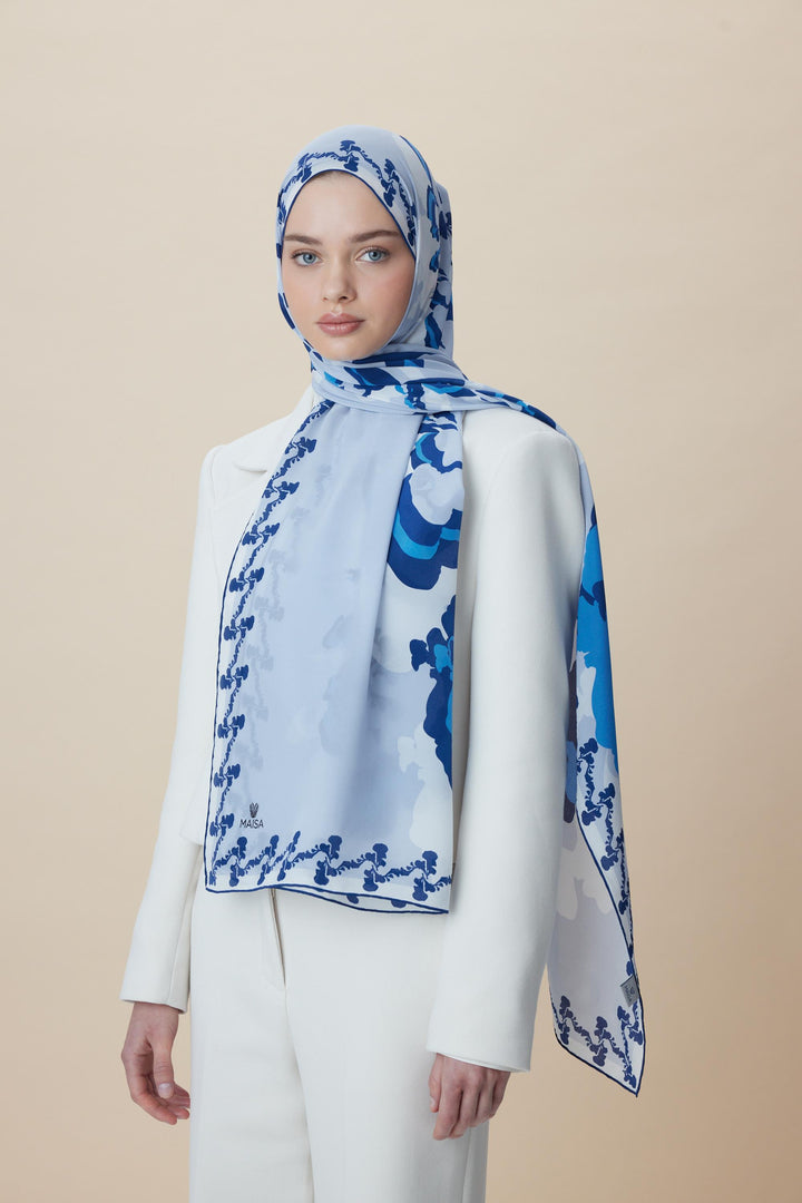 Maisa SEDA KREP İPEK ŞAL 70*190 CM - MAVİ