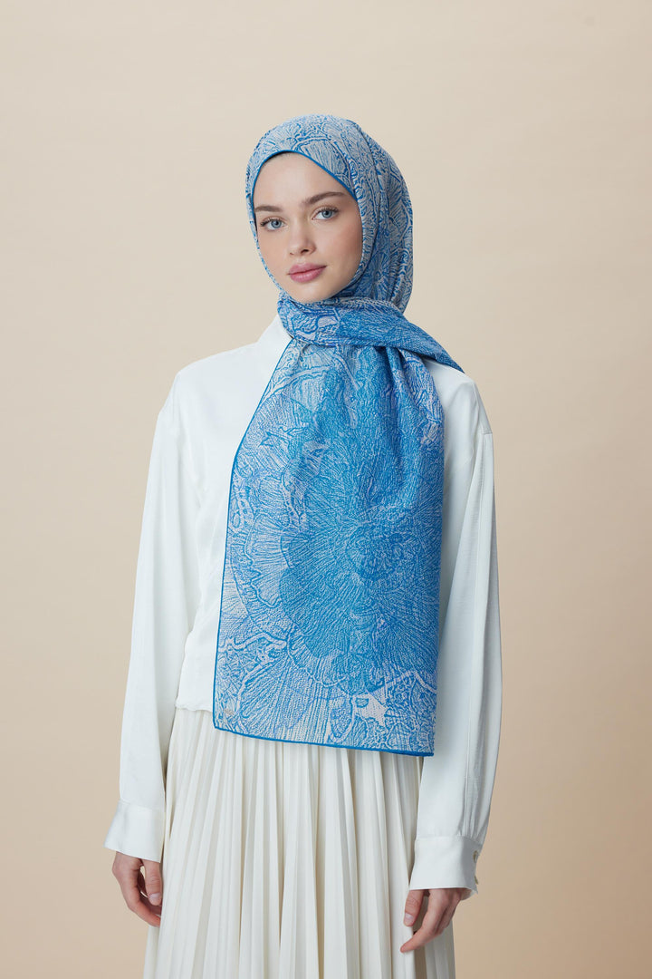 SEDEF FLOŞ VİSKON ŞAL 70*190 CM - MAVİ - Görsel 1