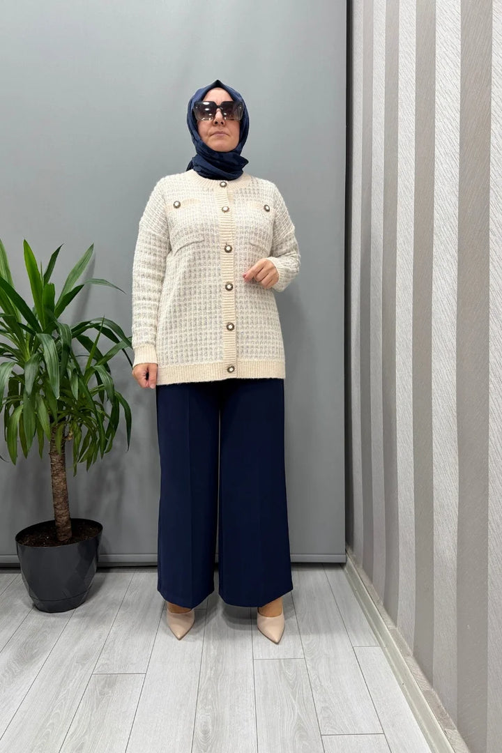 Sentez Arkası Lastikli Kısa Geniş Paça Pantolon 5386 - Lacivert - Görsel 3 
