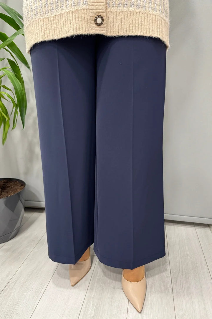Sentez Arkası Lastikli Kısa Geniş Paça Pantolon 5386 - Lacivert - Görsel 2 