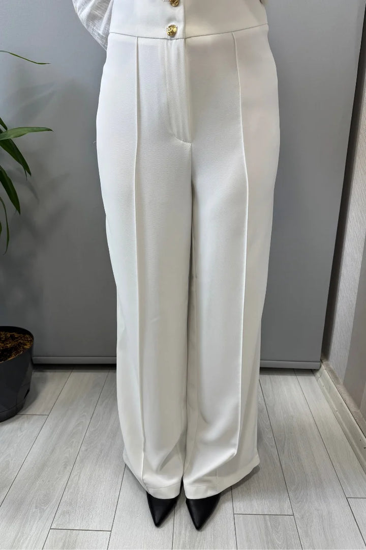 Sentez Arkası Lastikli Pantolon 5662 - Beyaz - Görsel 1 