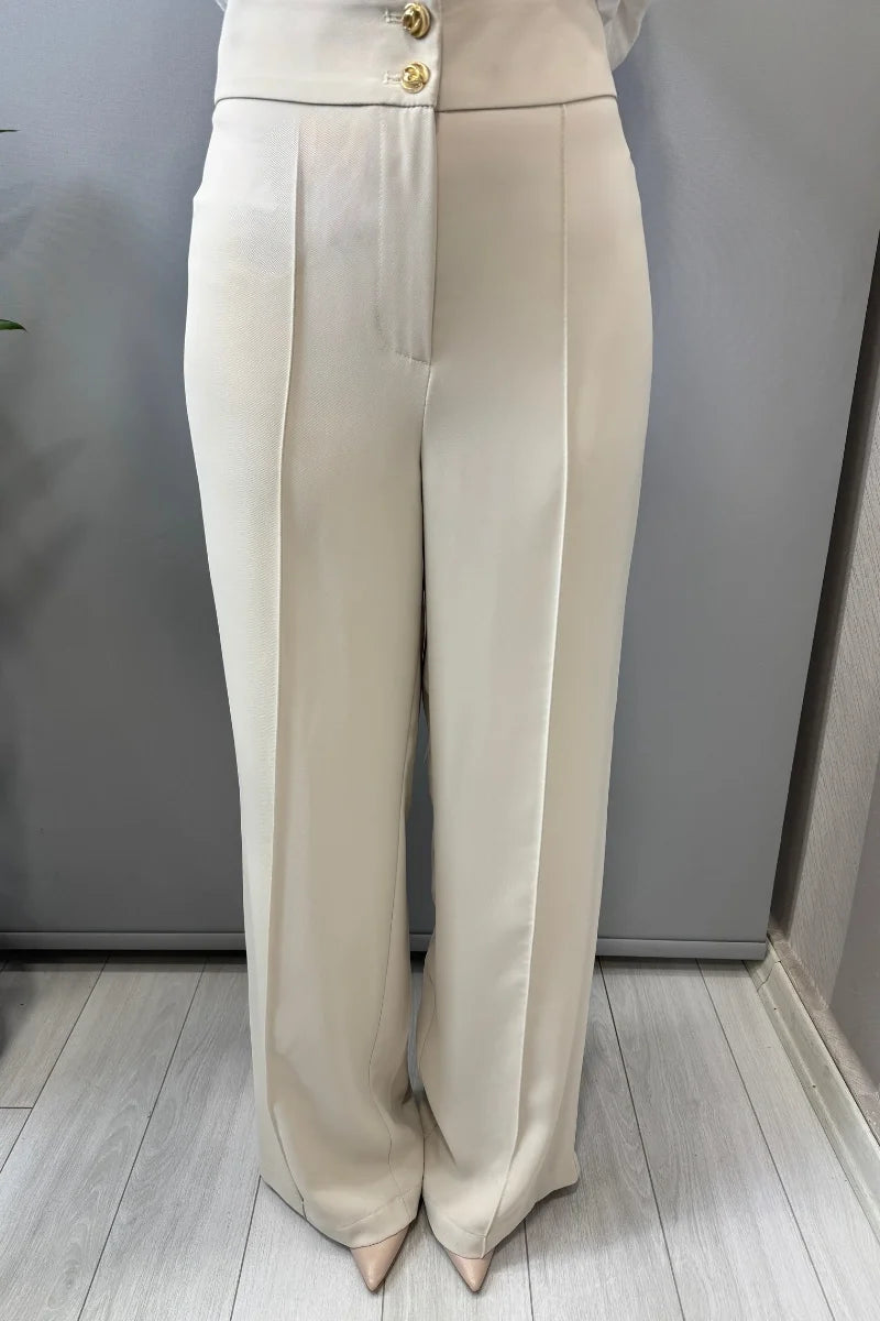 Sentez Arkası Lastikli Pantolon 5662 - Taş - Görsel 1 