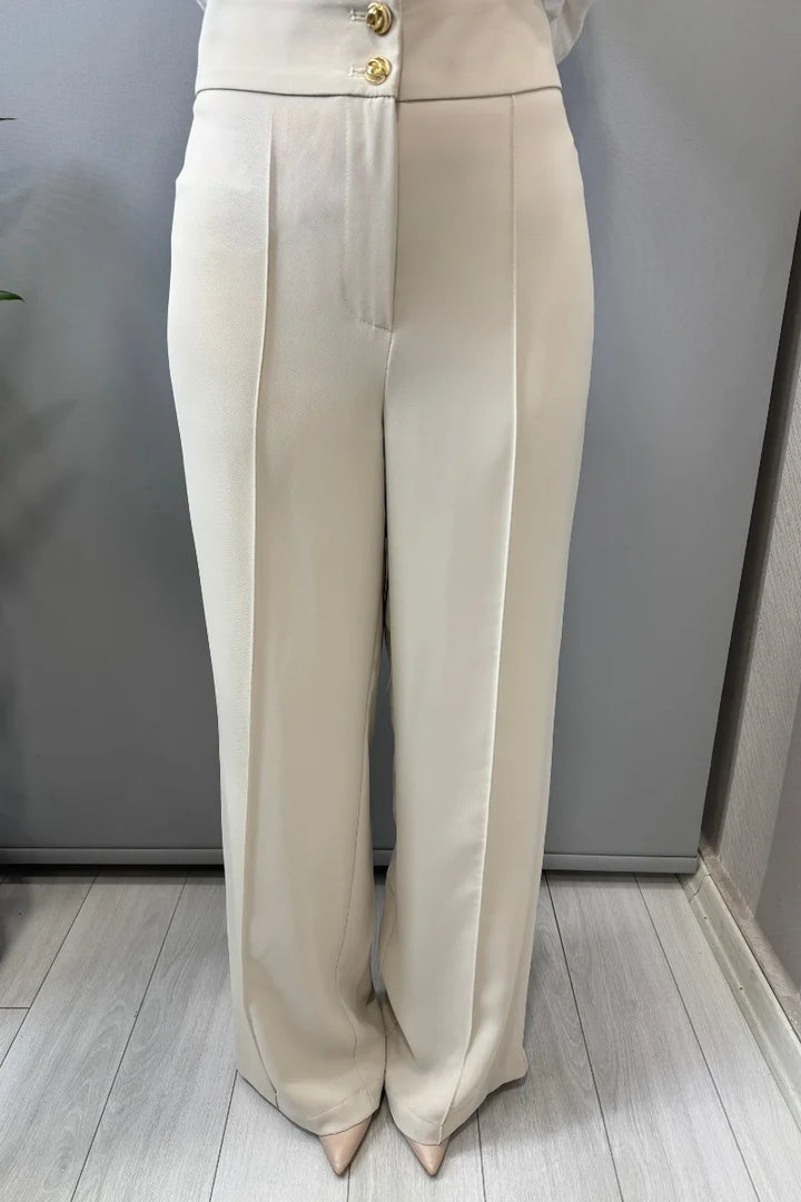 Sentez Arkası Lastikli Pantolon 5662 - Taş - Görsel 1 