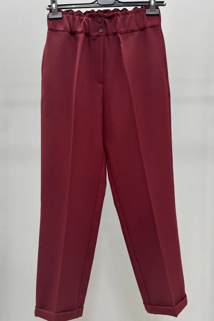Sentez Beli Lastikli İnce Duble Paça Pantolon 5514 - Bordo - Görsel 1 