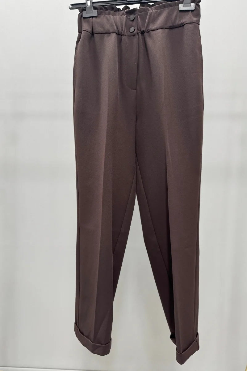 Sentez Beli Lastikli İnce Duble Paça Pantolon 5514 - Kahve - Görsel 1 