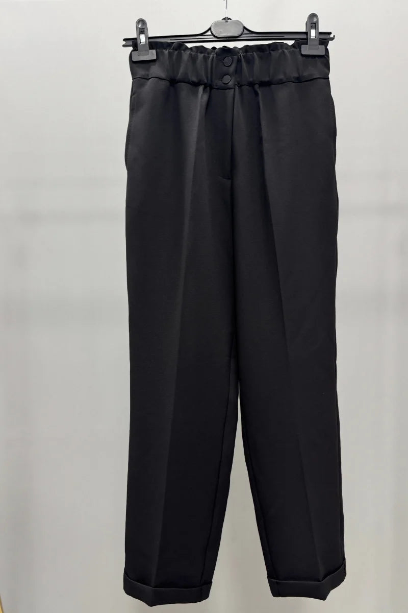 Sentez Beli Lastikli İnce Duble Paça Pantolon 5514 - Siyah - Görsel 1 #renk_siyah