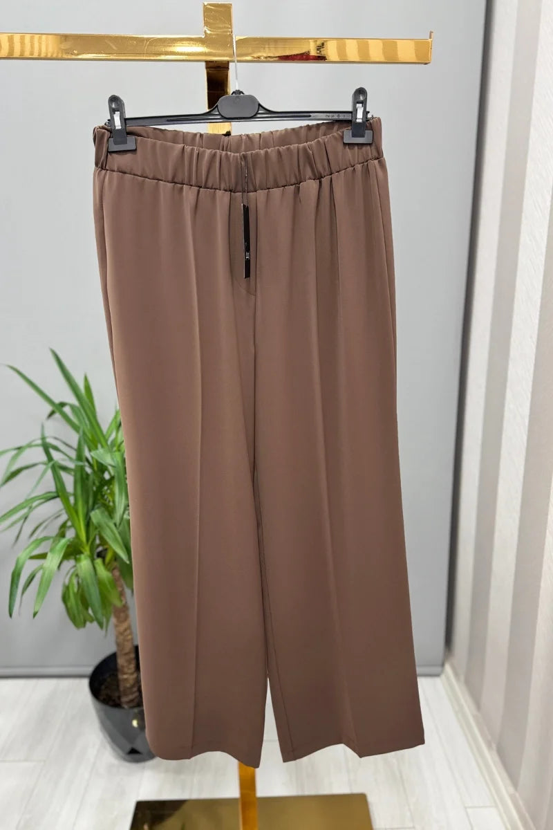 Sentez Colmar Beli Lastikli Geniş Paça Pantolon - Kadın Rahat Kesim Pantolon 5580 - Açık Kahve - Görsel 1 