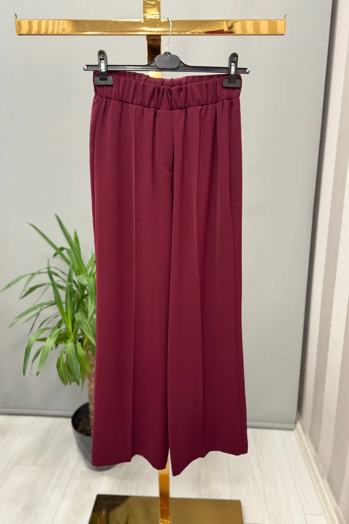 Sentez Colmar Beli Lastikli Geniş Paça Pantolon - Kadın Rahat Kesim Pantolon 5580 - Bordo - Görsel 1 