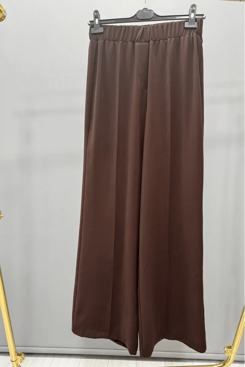 Sentez Colmar Beli Lastikli Geniş Paça Pantolon - Kadın Rahat Kesim Pantolon 5580 - Kahve - Görsel 1 #renk_kahve