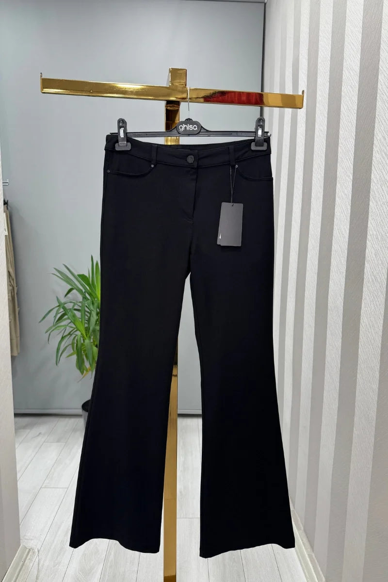 Sentez Kanvas İspanyol Paça Pantolon 5531 - Siyah - Görsel 1 #renk_siyah