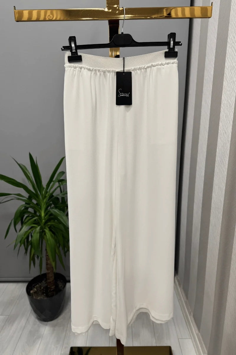 Sentez Logos Geniş Paça Pantolon 5561 - Ekru - Görsel 1 