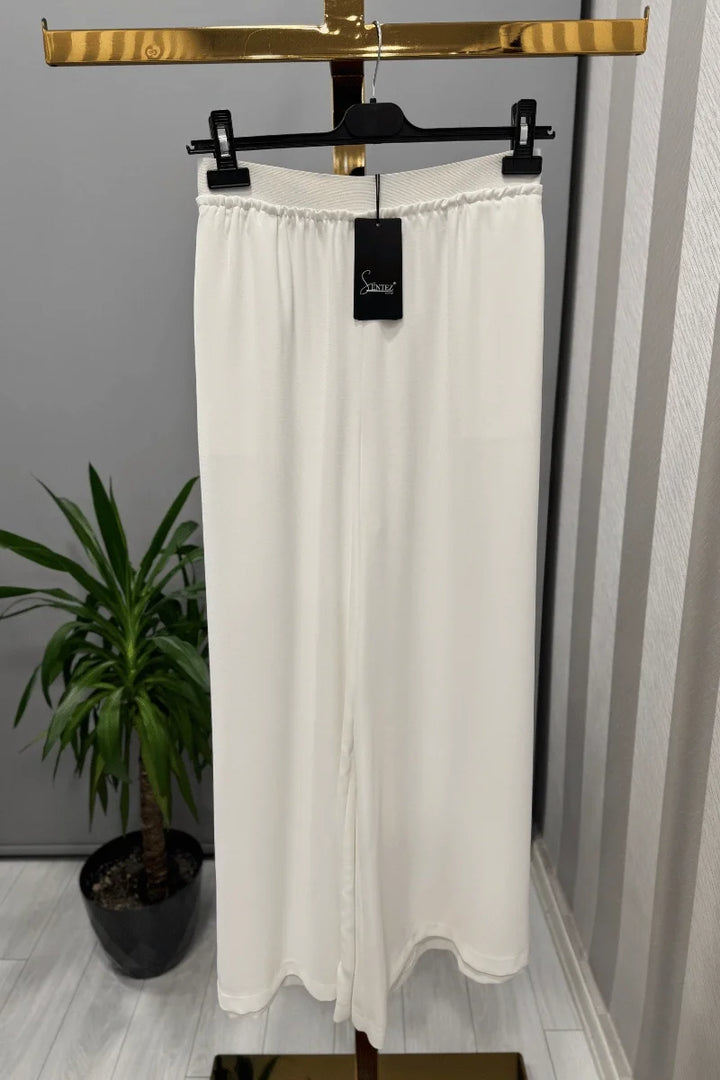 Sentez Logos Geniş Paça Pantolon 5561 - Ekru - Görsel 1 