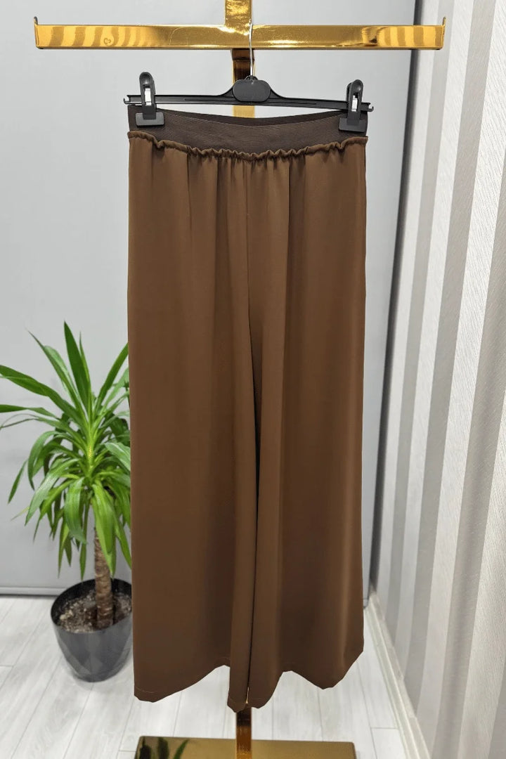 Sentez Logos Geniş Paça Pantolon 5561 - Kahve - Görsel 1 