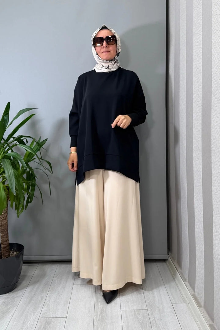 Sentez Logos Geniş Paça Pantolon 5561 - Taş - Görsel 1 