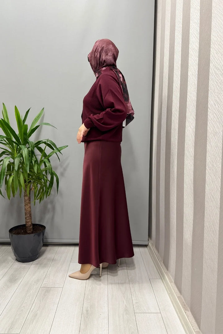 Sentez Luna Saten Volanlı Etek 5457 - Bordo - Görsel 3 
