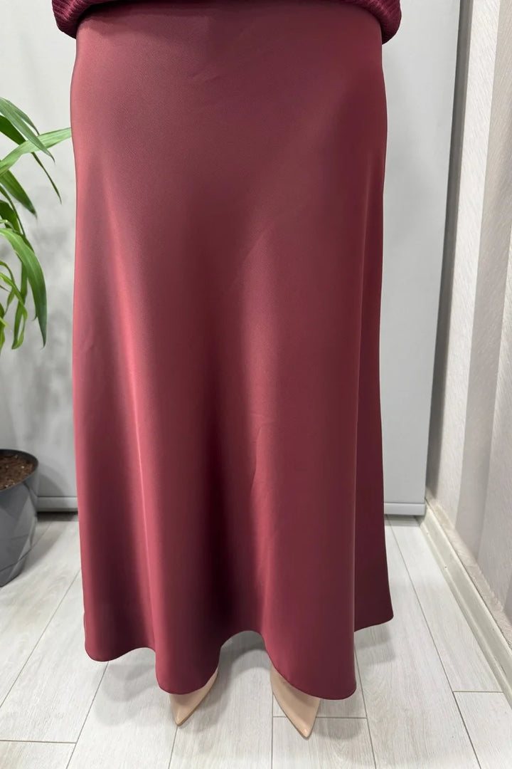 Sentez Luna Saten Volanlı Etek 5457 - Bordo - Görsel 1 