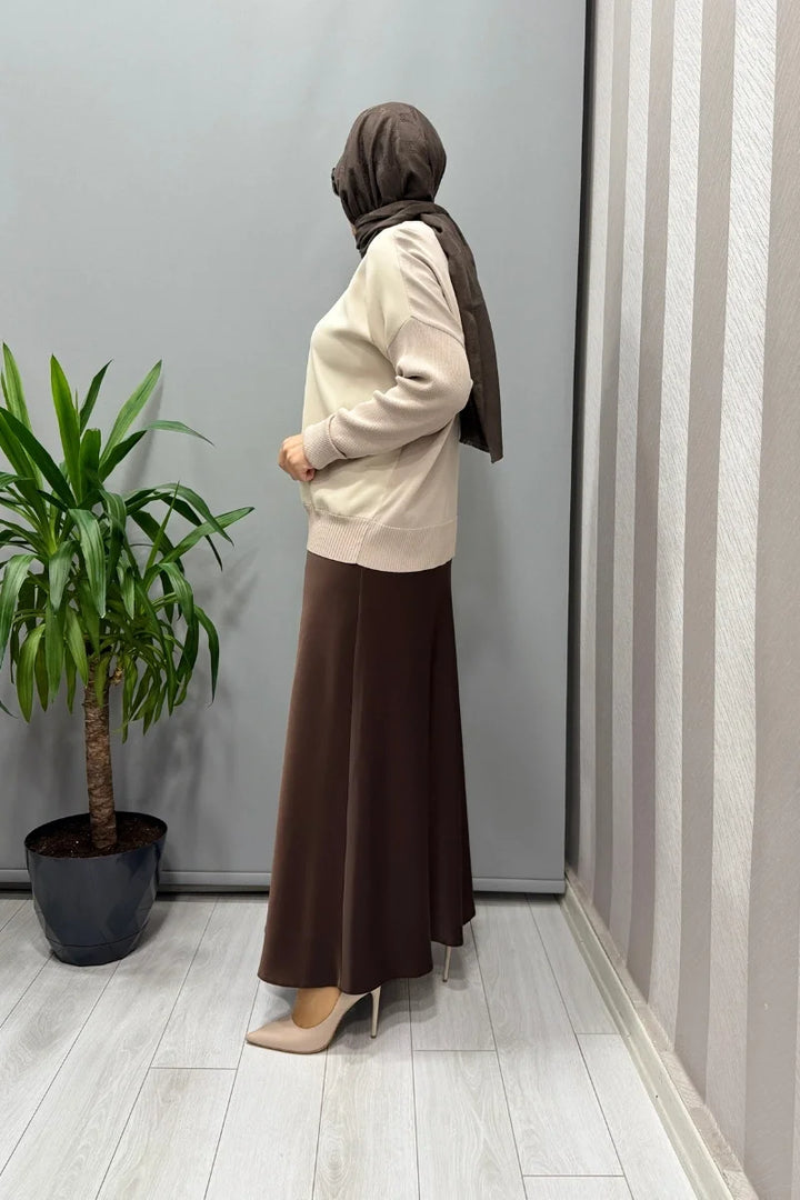 Sentez Luna Saten Volanlı Etek 5457 - Kahve - Görsel 3 