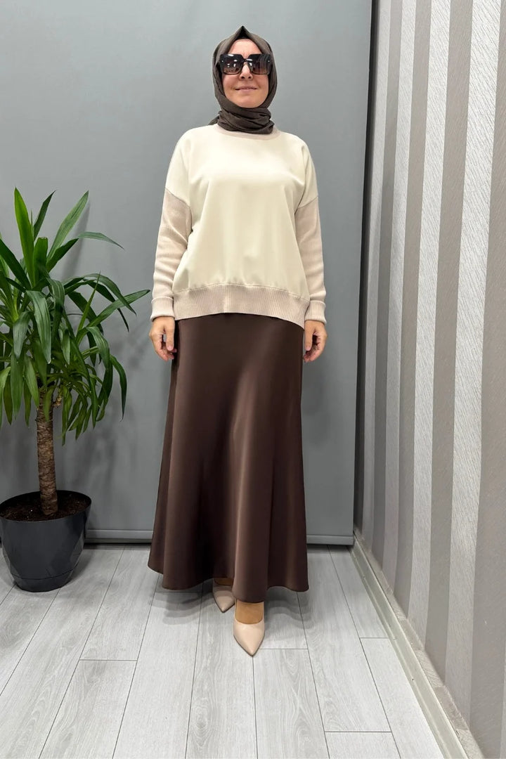 Sentez Luna Saten Volanlı Etek 5457 - Kahve - Görsel 2 