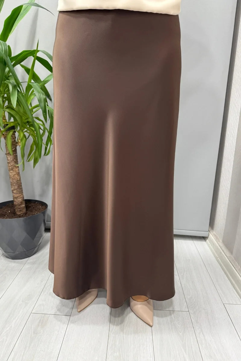 Sentez Luna Saten Volanlı Etek 5457 - Kahve - Görsel 1 