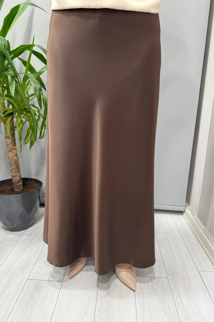 Sentez Luna Saten Volanlı Etek 5457 - Kahve - Görsel 1 