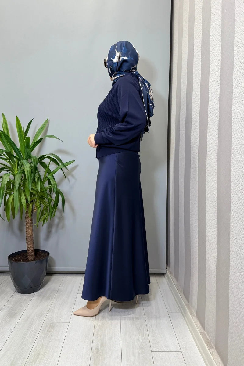 Sentez Luna Saten Volanlı Etek 5457 - Lacivert - Görsel 3 