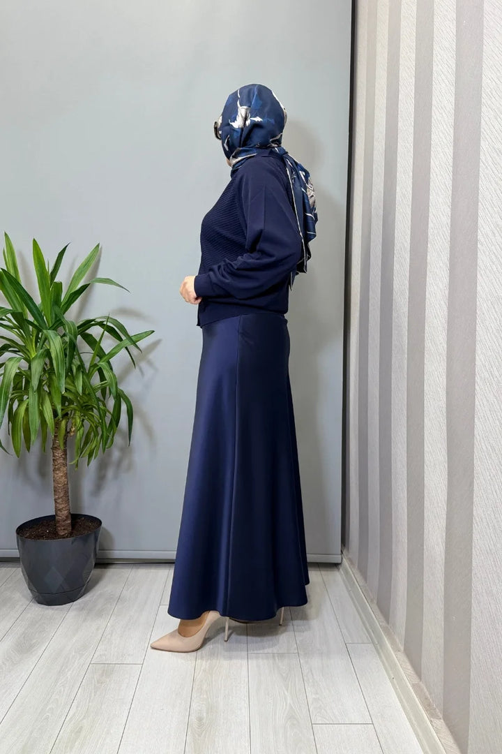 Sentez Luna Saten Volanlı Etek 5457 - Lacivert - Görsel 3 