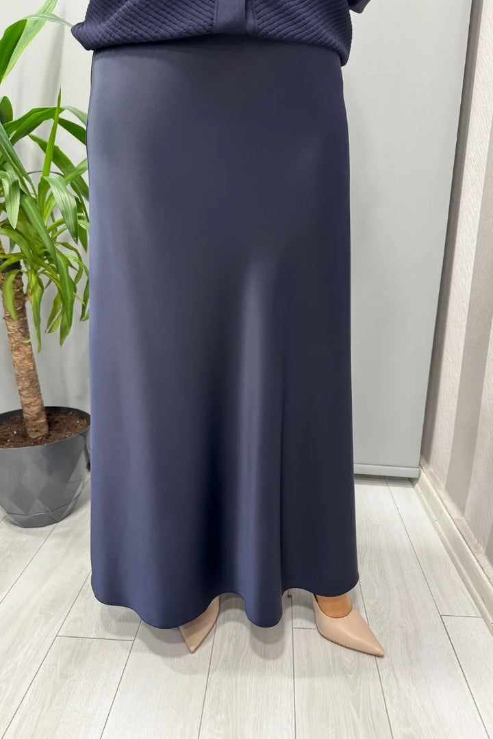 Sentez Luna Saten Volanlı Etek 5457 - Lacivert - Görsel 1 