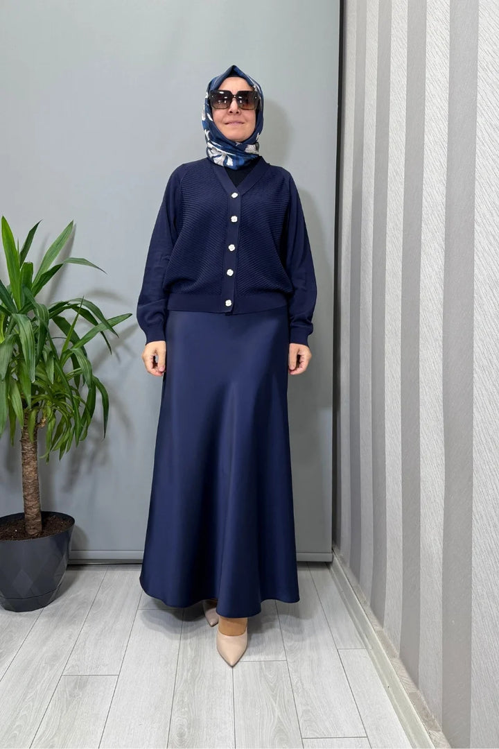 Sentez Luna Saten Volanlı Etek 5457 - Lacivert - Görsel 2 