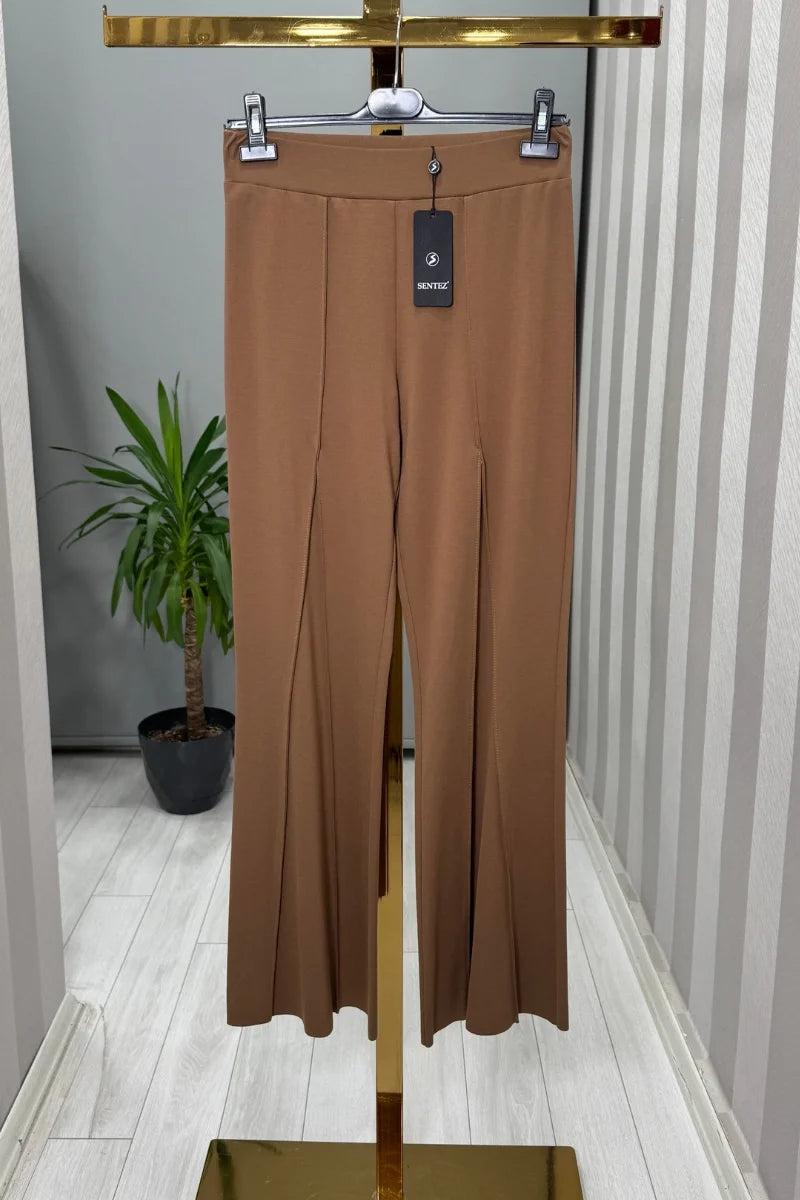 Sentez Paçası Üçgen Detaylı Çelik Örme Pantolon 5548 - Camel - Görsel 1 #renk_camel