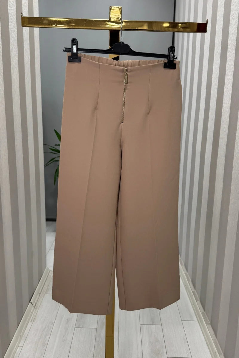 Sentez Queen Kısa Geniş Paça Pantolon 5565 - Camel - Görsel 1 