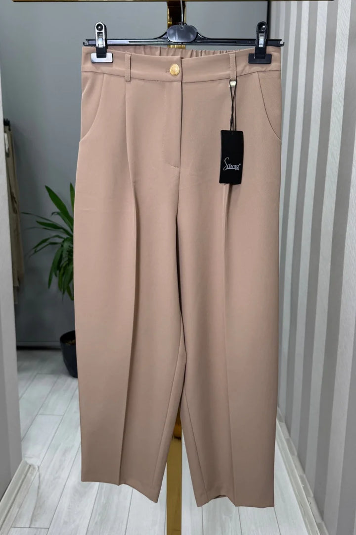 Sentez Roma Arkası Lastikli Pileli Pantolon 5567 - Camel - Görsel 1 