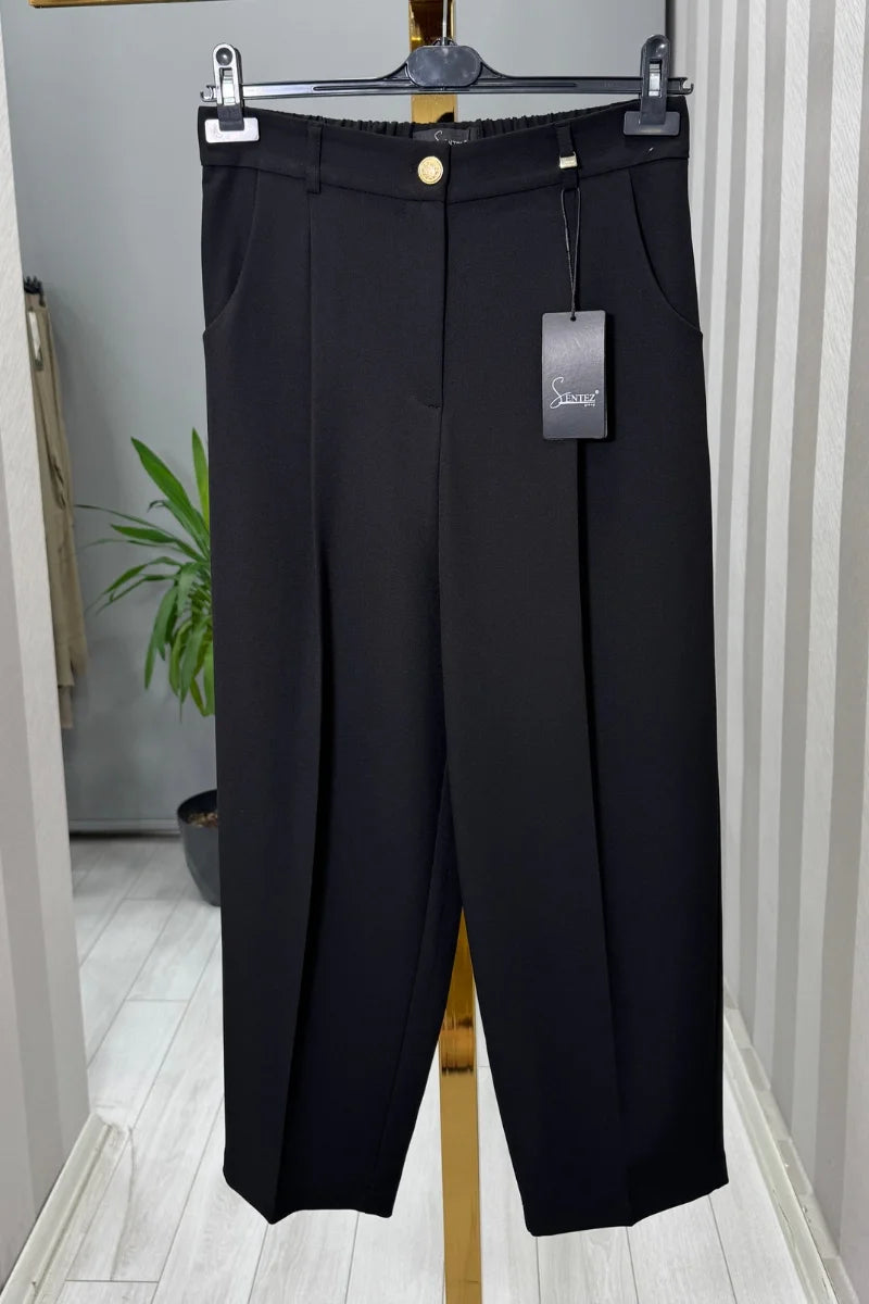 Sentez Roma Arkası Lastikli Pileli Pantolon 5567 - Siyah - Görsel 1 #renk_siyah
