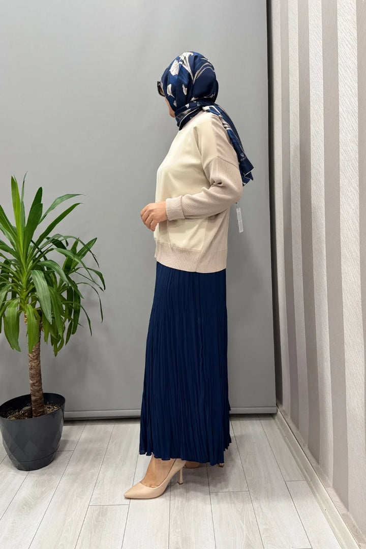 Sentez Şifon Kırıştırma Etek 5432 - Lacivert - Görsel 3 