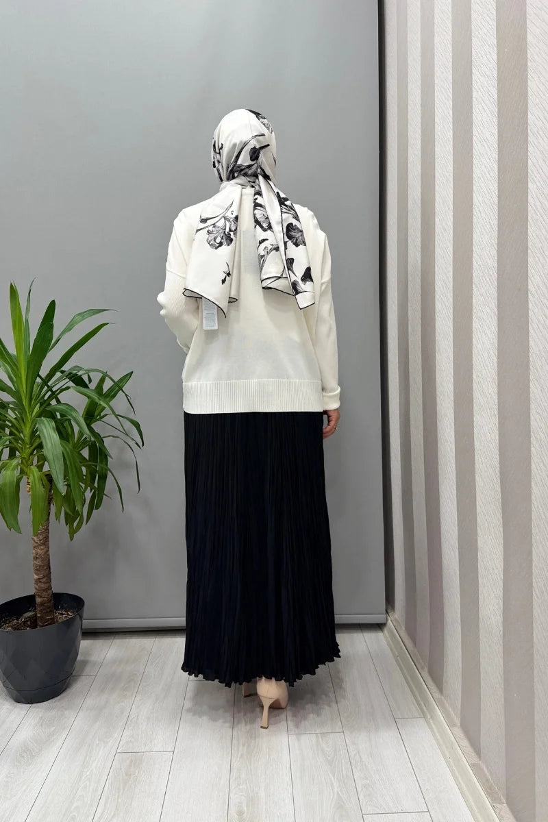 Sentez Şifon Kırıştırma Etek 5432 - Siyah - Görsel 4 