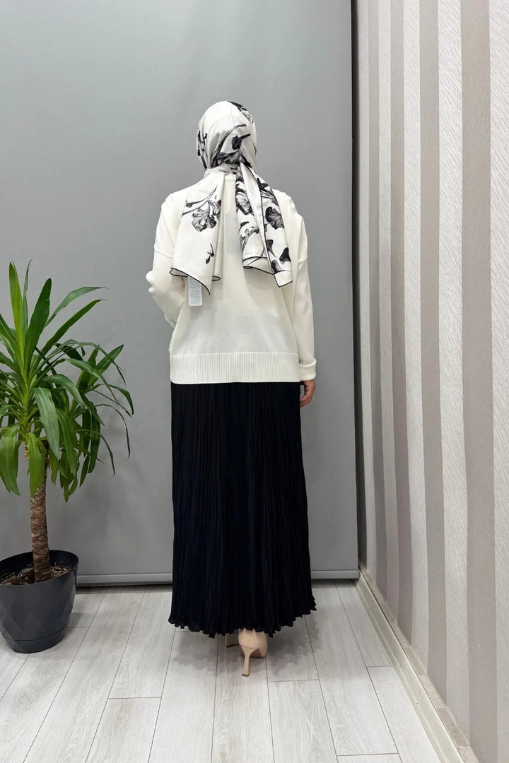 Sentez Şifon Kırıştırma Etek 5432 - Siyah - Görsel 4 