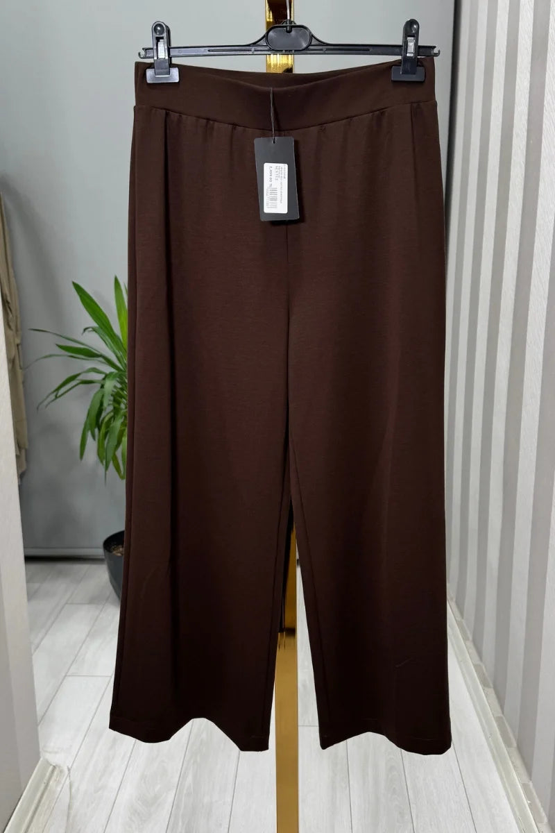 Sentez Venedik Beli Lastikli Geniş Paça Pantolon 5600 - Kahve - Görsel 1 #renk_kahve